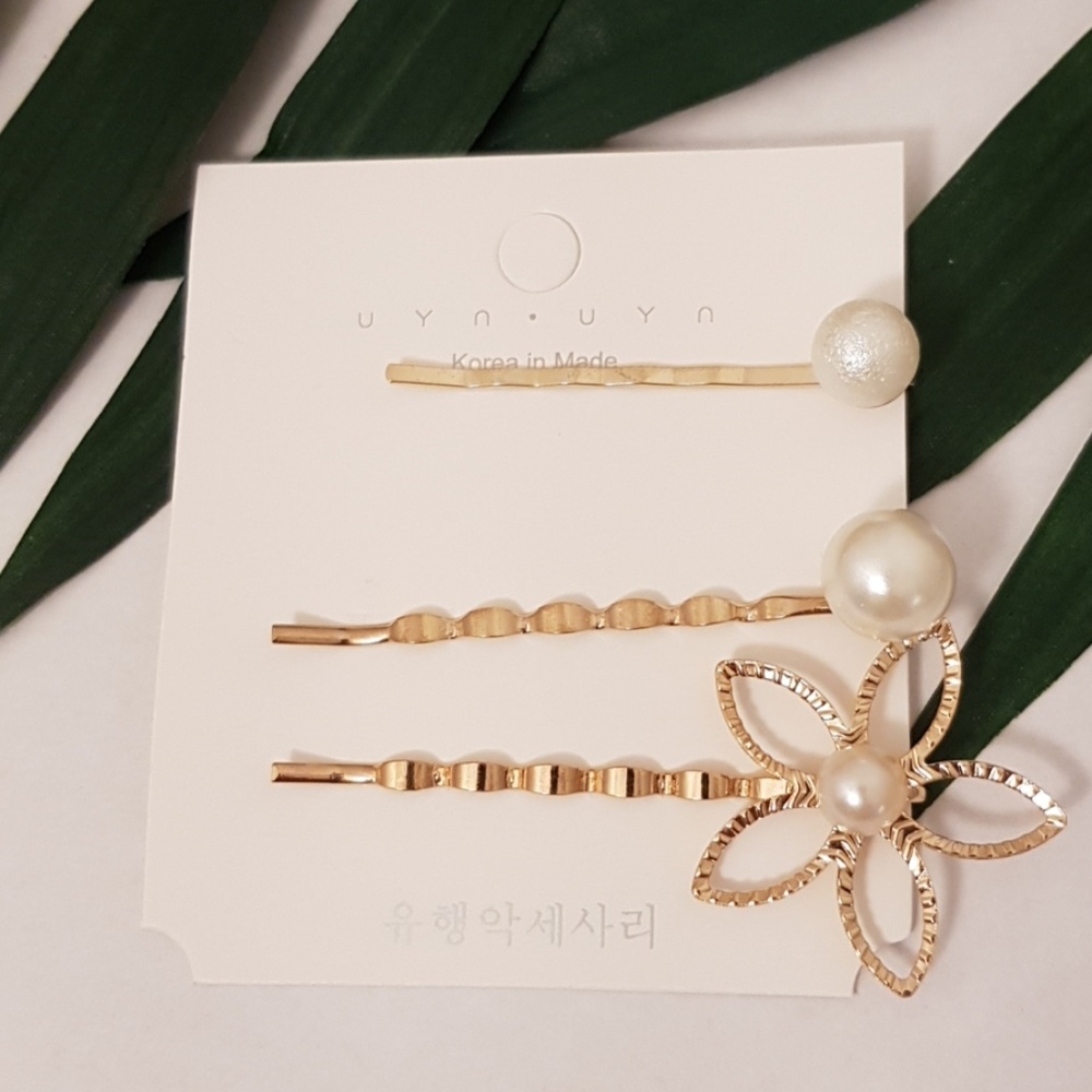 Gold & Pearl Bobby Pin Hair Clip Set